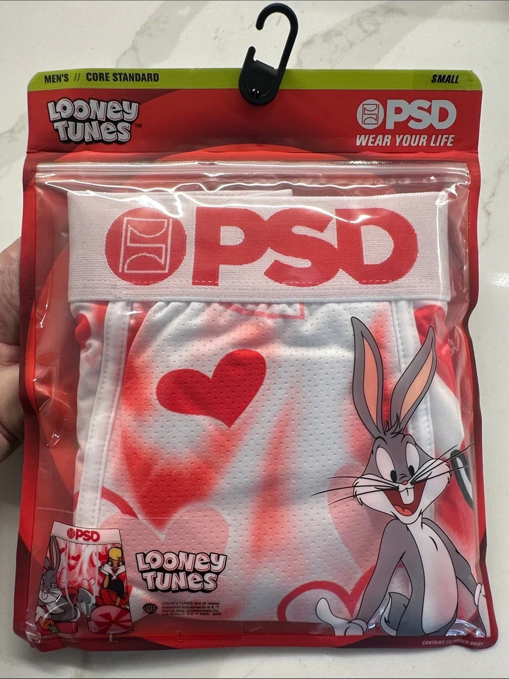 PSD Men's White & Red Looney Tunes Heart Boxer Briefs